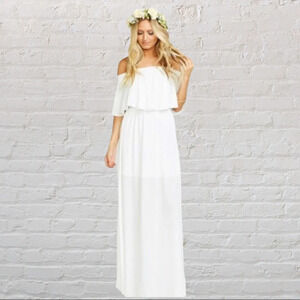 Show Me Your Mumu Hacienda Maxi Dress White Ivory Slits Wedding Formal S
